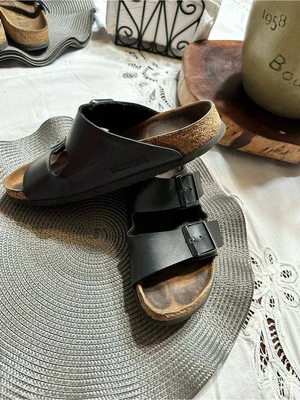 Birkenstock Black Double-Strap Adjustable Slide Sandals